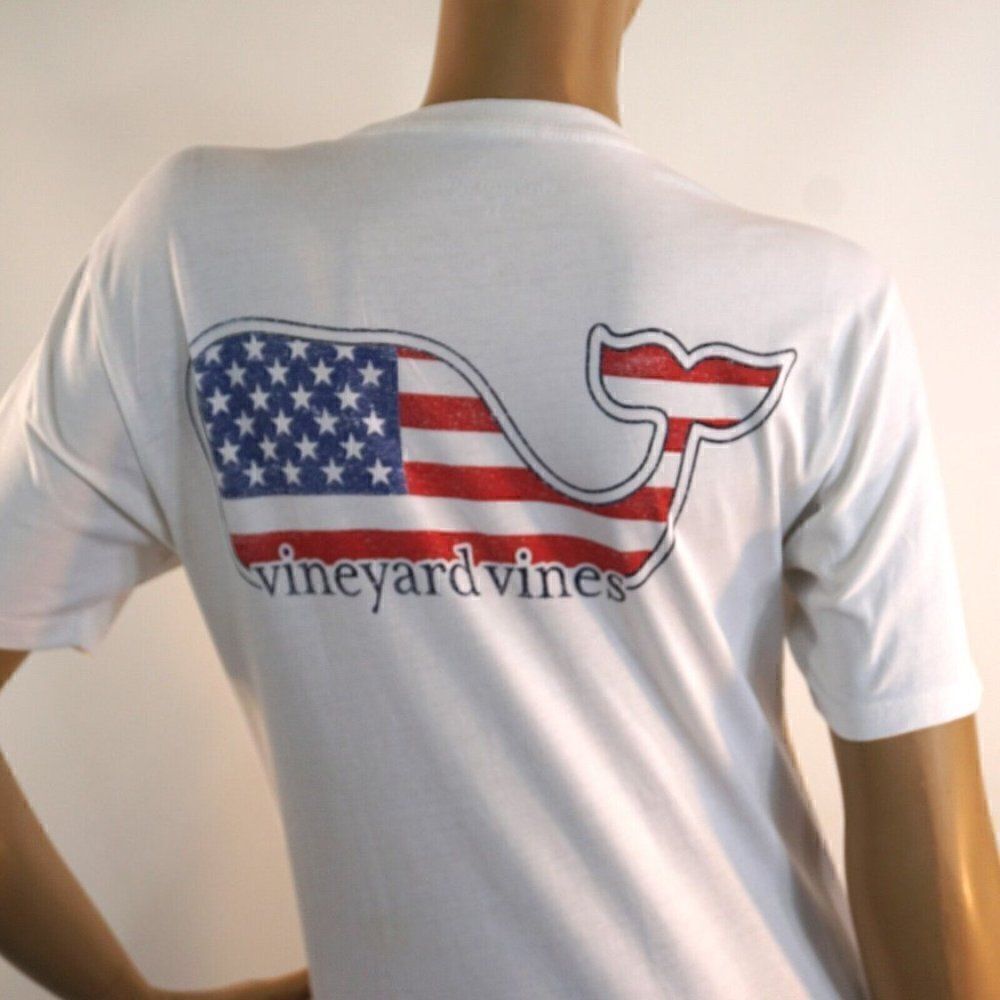 Vineyard Vines White American Flag Whale Pocket T Shirt Sz XS Boca Raton Resort